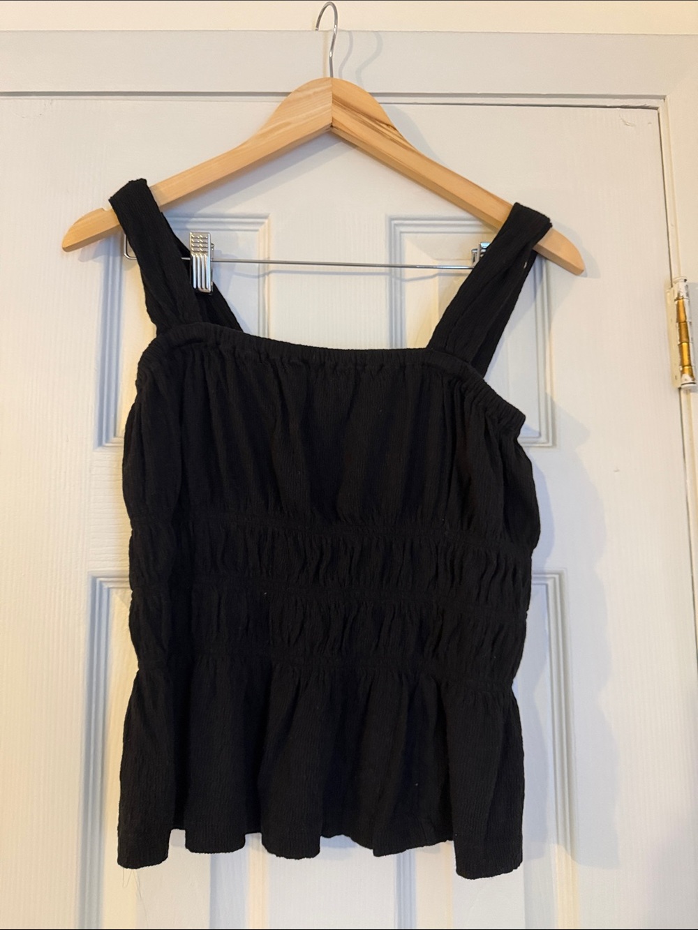 LOFT Black Smocked Crop Tank Top